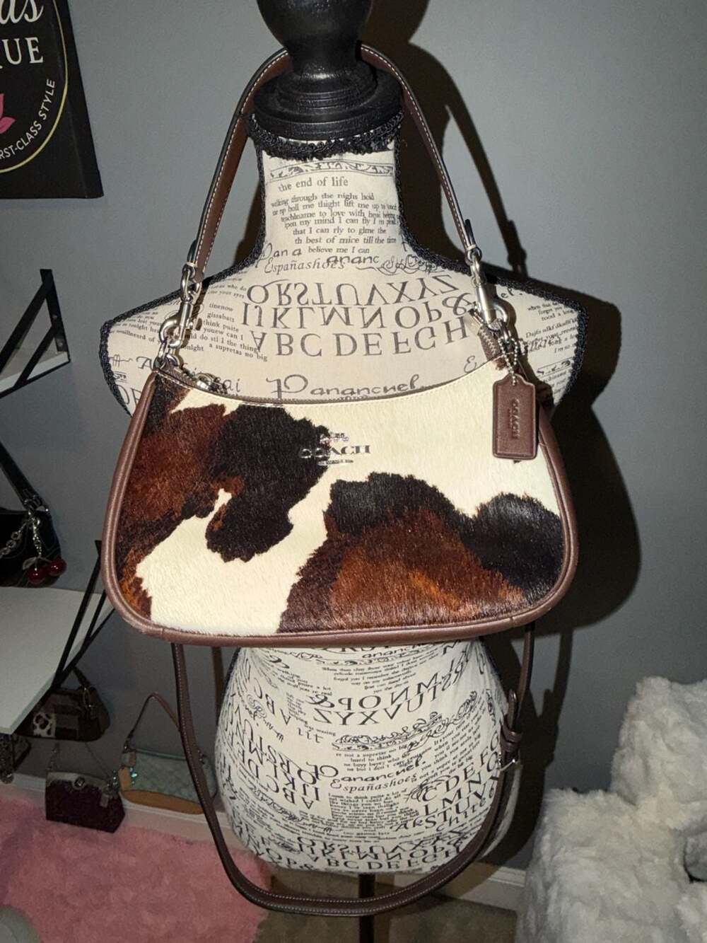 Coach Teri Shoulder Bag in Haircalf with Cow Print